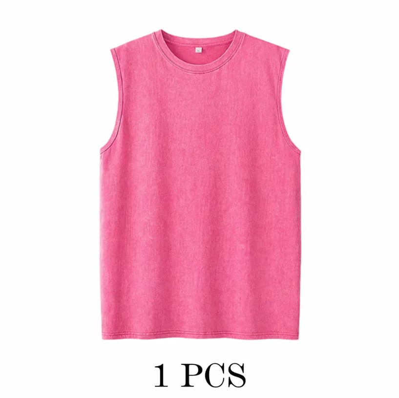 ⚡ Hot Sales 🔥 4-Pack Men's Washed Sleeveless Vest – Heavyweight Cotton, Acid Wash, Oversized Gym & Streetwear