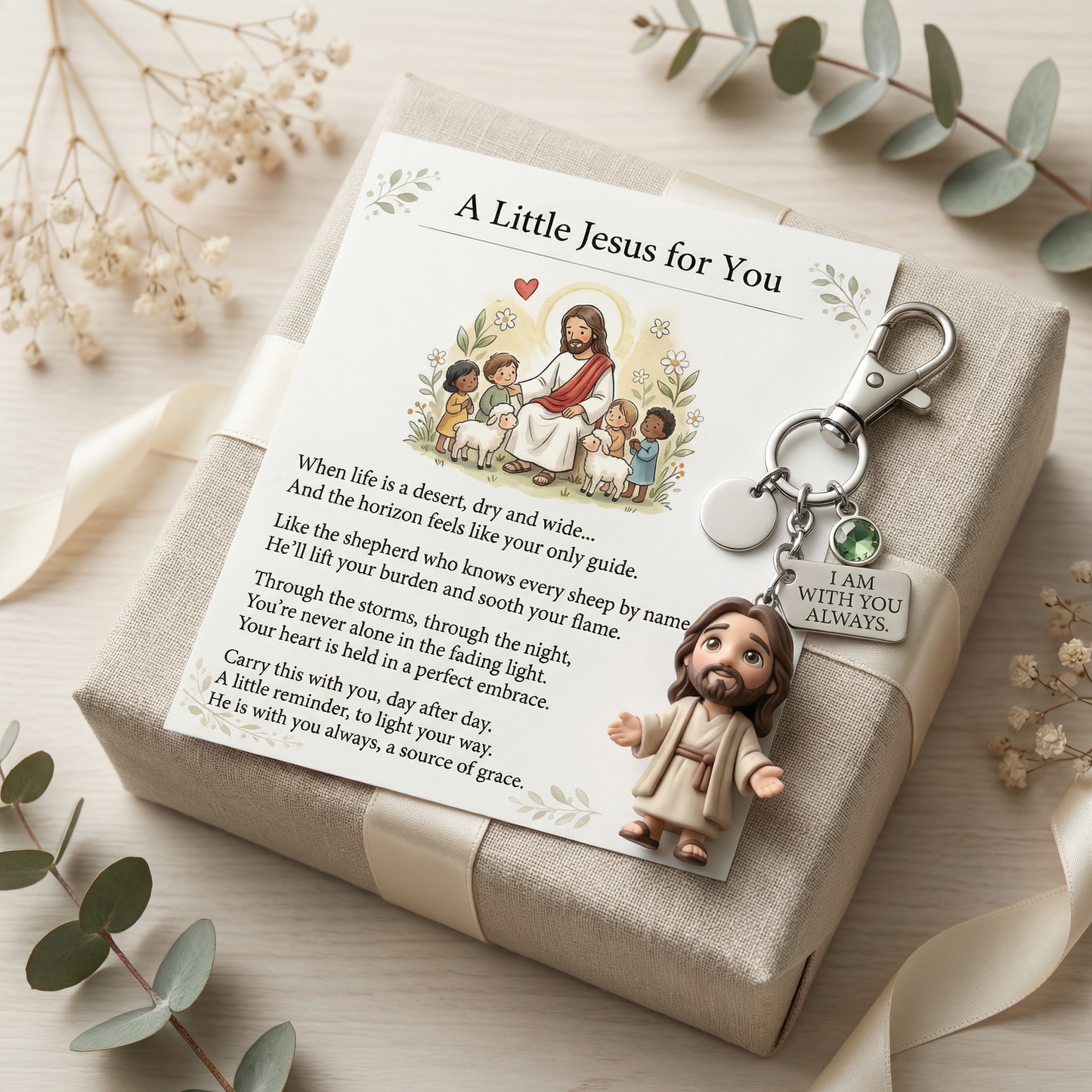 "A Little Jesus for You" - Comforting Pocket Reminder Keychain & Poem Card Gift Set ๐๐