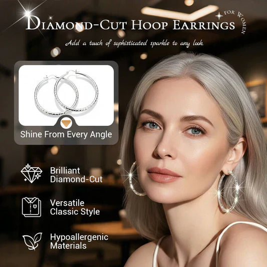 🎉BUY 1 GET 1 FREE🎁Diamond-Cut Hoop Earrings for Women – Elegant, Sparkling 💎