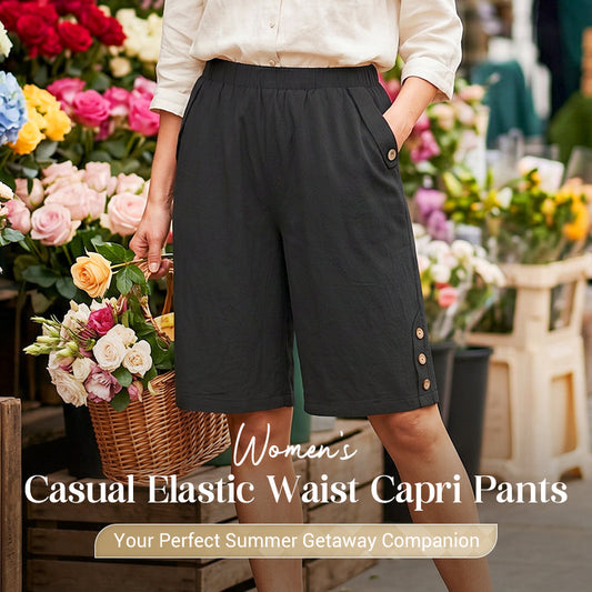 ✨ Women's Elastic Waist Capri Pants – Comfort Fit, Casual, Easy Pull-On 🌿