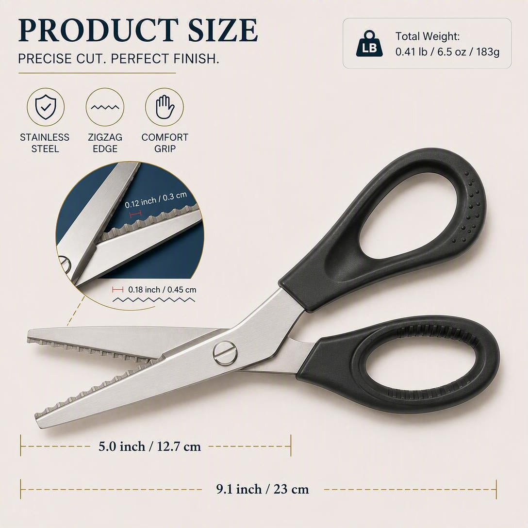 Stainless Steel Pinking Shears – 9.1" Zig Zag Fabric Scissors for Sewing, Quilting, Dressmaking & DIY Crafts
