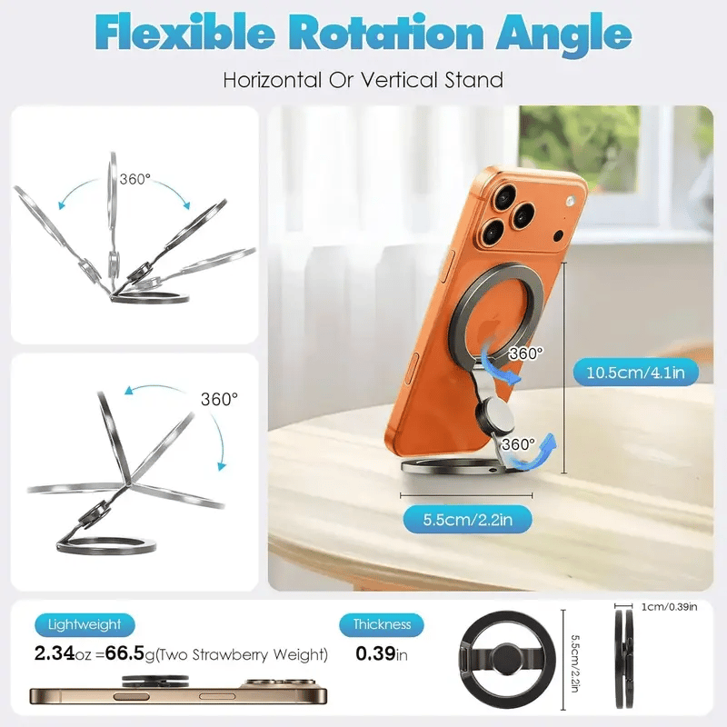🔥Magnetic Phone Stand & Fidget Spinner Combo, Dual Magnetic Ring Stand, Fidget Toys Adults, 360°,Foldable, MagSafe Compatible