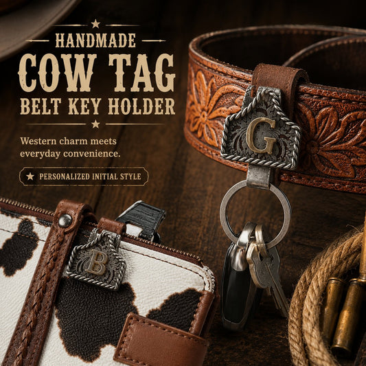 Handmade Cow Tag Belt Key Holder