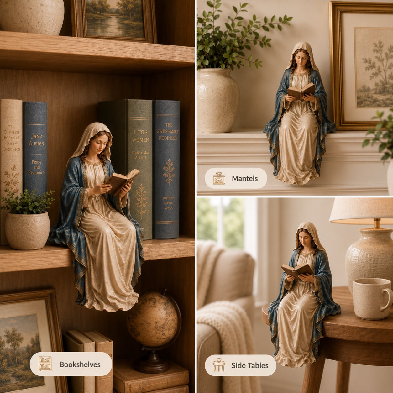 🎁Last Day 49% OFF 📖 Handcrafted Virgin Mary Reading Bookshelf Figure