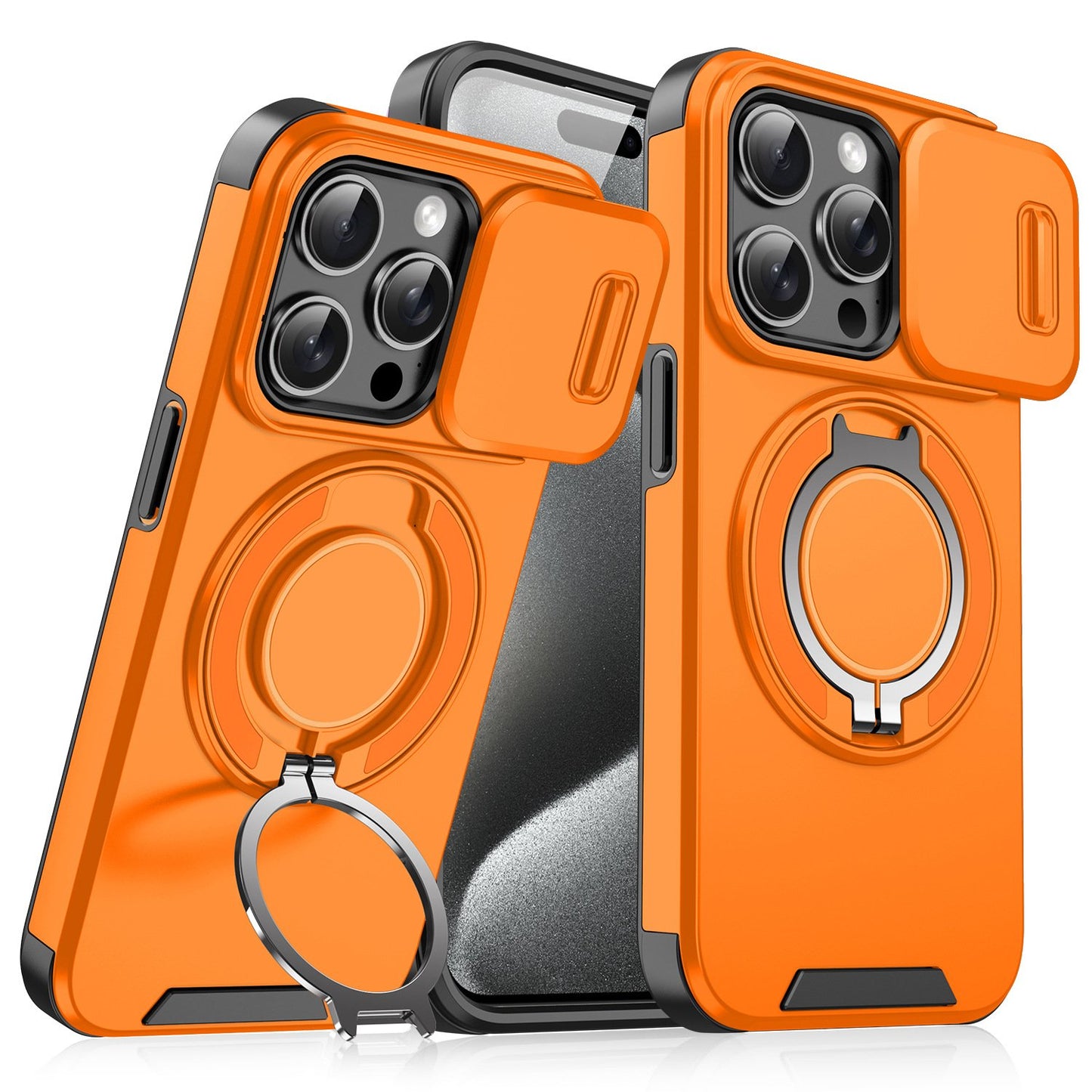 Case with Slide Camera Cover & Rotatable Ring Kickstand,  Grade Shockproof Protective Case for iPhone 11/12/13/14/15/16/17 Series