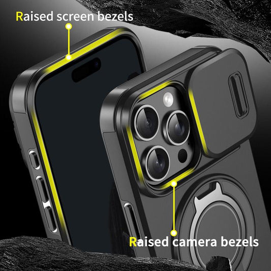 Case with Slide Camera Cover & Rotatable Ring Kickstand,  Grade Shockproof Protective Case for iPhone 11/12/13/14/15/16/17 Series