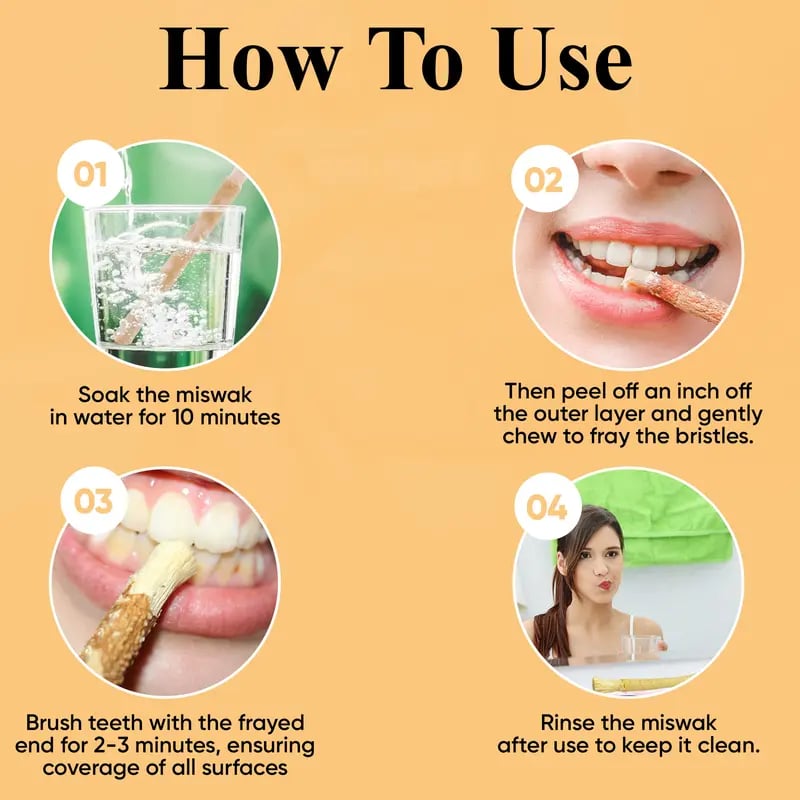 🌿 Natural Miswak Sticks – Individually Wrapped, Traditional Toothbrush for Fresh Breath & Healthy Gums