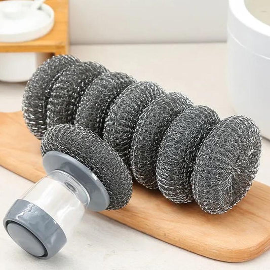 Kitchen Soap Press Dispensing Palm Brush – Built-In Soap Dispenser & Ergonomic Grip 🧼