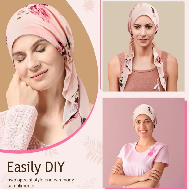 ✨ Women's Floral Print Pre-Tied Head Scarf Turban – Soft, Elastic, Versatile 🌸