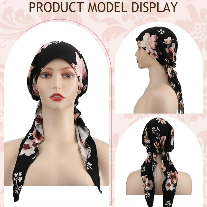 ✨ Women's Floral Print Pre-Tied Head Scarf Turban – Soft, Elastic, Versatile 🌸