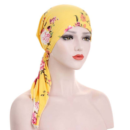 ✨ Women's Floral Print Pre-Tied Head Scarf Turban – Soft, Elastic, Versatile 🌸