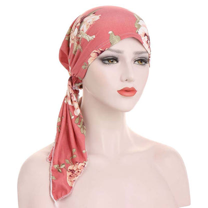 ✨ Women's Floral Print Pre-Tied Head Scarf Turban – Soft, Elastic, Versatile 🌸