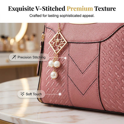📢📢 ⏰Women's V-Stitched Satchel – Gold Hardware, Multi-Compartment, Top-Handle 🌸
