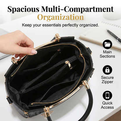 📢📢 ⏰Women's V-Stitched Satchel – Gold Hardware, Multi-Compartment, Top-Handle 🌸