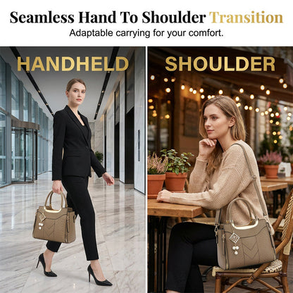 📢📢 ⏰Women's V-Stitched Satchel – Gold Hardware, Multi-Compartment, Top-Handle 🌸