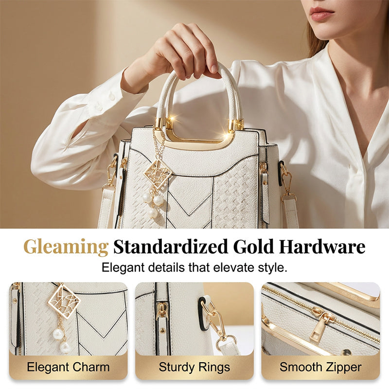 📢📢 ⏰Women's V-Stitched Satchel – Gold Hardware, Multi-Compartment, Top-Handle 🌸