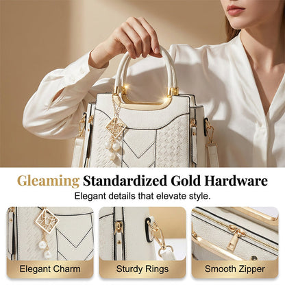 📢📢 ⏰Women's V-Stitched Satchel – Gold Hardware, Multi-Compartment, Top-Handle 🌸
