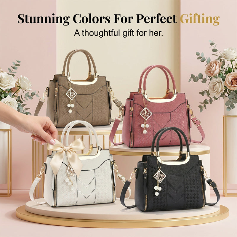 📢📢 ⏰Women's V-Stitched Satchel – Gold Hardware, Multi-Compartment, Top-Handle 🌸