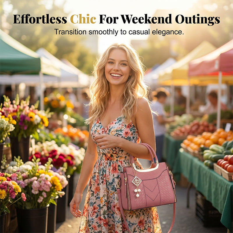 📢📢 ⏰Women's V-Stitched Satchel – Gold Hardware, Multi-Compartment, Top-Handle 🌸