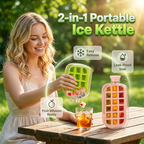 ❄️2-in-1 Ice Cube Maker Water Bottle Built-In Ice Tray, Food-Grade Silicone, Bpa-Free