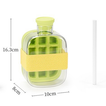 ❄️2-in-1 Ice Cube Maker Water Bottle Built-In Ice Tray, Food-Grade Silicone, Bpa-Free