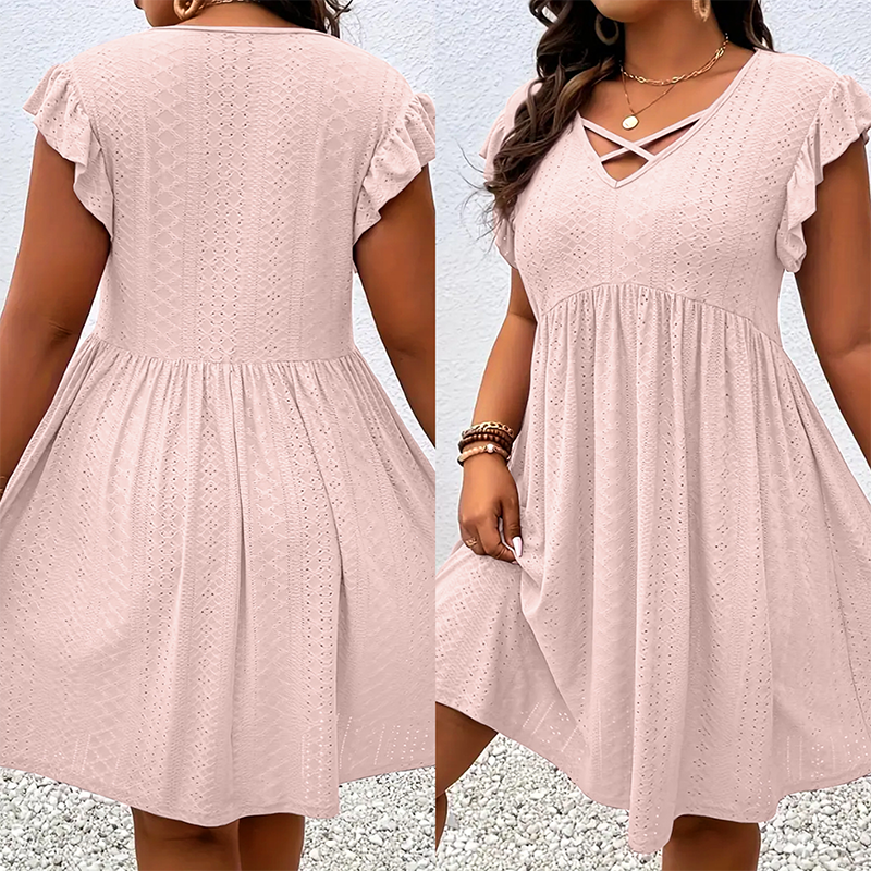👗  Women's Criss-Cross V-Neck Flutter Sleeve Flowy Dress