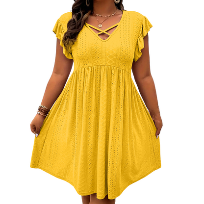 👗  Women's Criss-Cross V-Neck Flutter Sleeve Flowy Dress