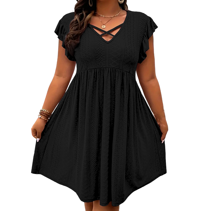 👗  Women's Criss-Cross V-Neck Flutter Sleeve Flowy Dress