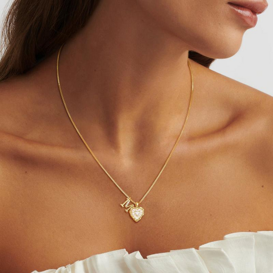 💎💥 Heart Shaped Letters Micro Pave Chain Necklace – Initial Pendant, Titanium Steel, Adjustable ✨