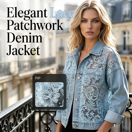 Women's Loose Floral Lace Patchwork Denim Jacket