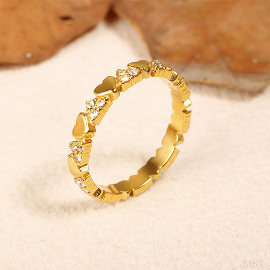 Women's Elegant Heart Eternity Ring – Micro-Paved Zircons, Stainless Steel, Stackable ✨