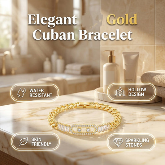 📿 LIMITED-TIME 40% OFF! 💥 Women's Gold-Tone Cubic Zirconia Chain Bracelet – Cuban Link, Zircon Accents, Fold-Over Clasp ✨