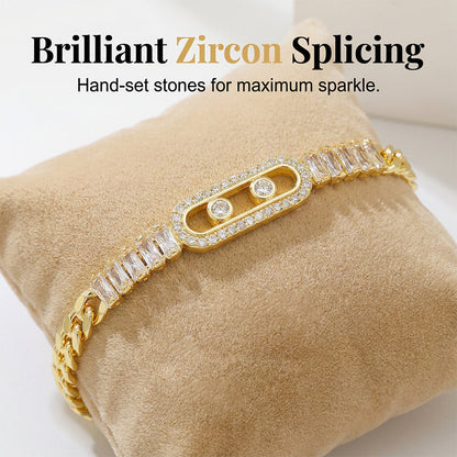 📿 LIMITED-TIME 40% OFF! 💥 Women's Gold-Tone Cubic Zirconia Chain Bracelet – Cuban Link, Zircon Accents, Fold-Over Clasp ✨