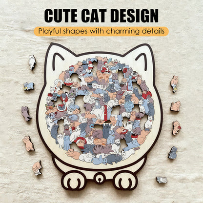 Adorable Cat-Shaped Wooden Jigsaw Puzzle 🧩🐱